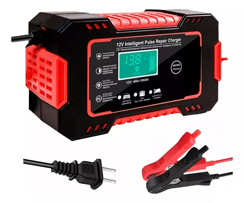 Cargador Bateria Carro Moto 12v Pantalla