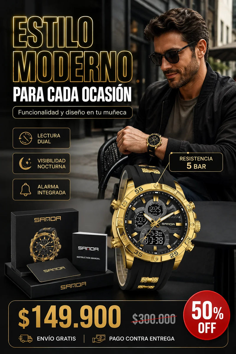 Reloj Sanda-6162 Doble Hora Hombre
